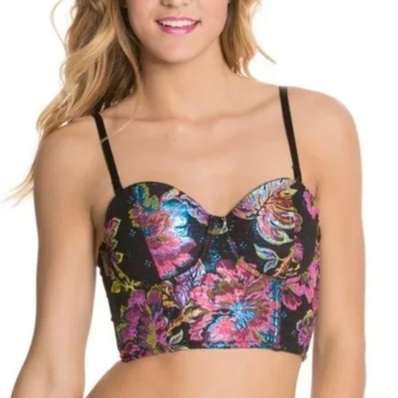 MINKPINK Nordstrom Tahitian Twilight Floral Metallic Top (S) and Shorts (XS) - Picture 6 of 10